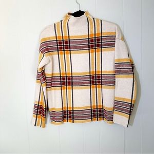 Tahari Women's Plaid Cream, Red, and Yellow Cowl  Crew Neck Sweater Size M